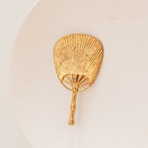 Vintage Mid-Century 1960s Miriam Haskell Brooch Bamboo Floral Hand Fan Pin